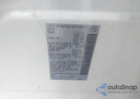 2018 Nissan Pathfinder Sv from USA, damaged, VIN 5N1DR2MM5JC662751